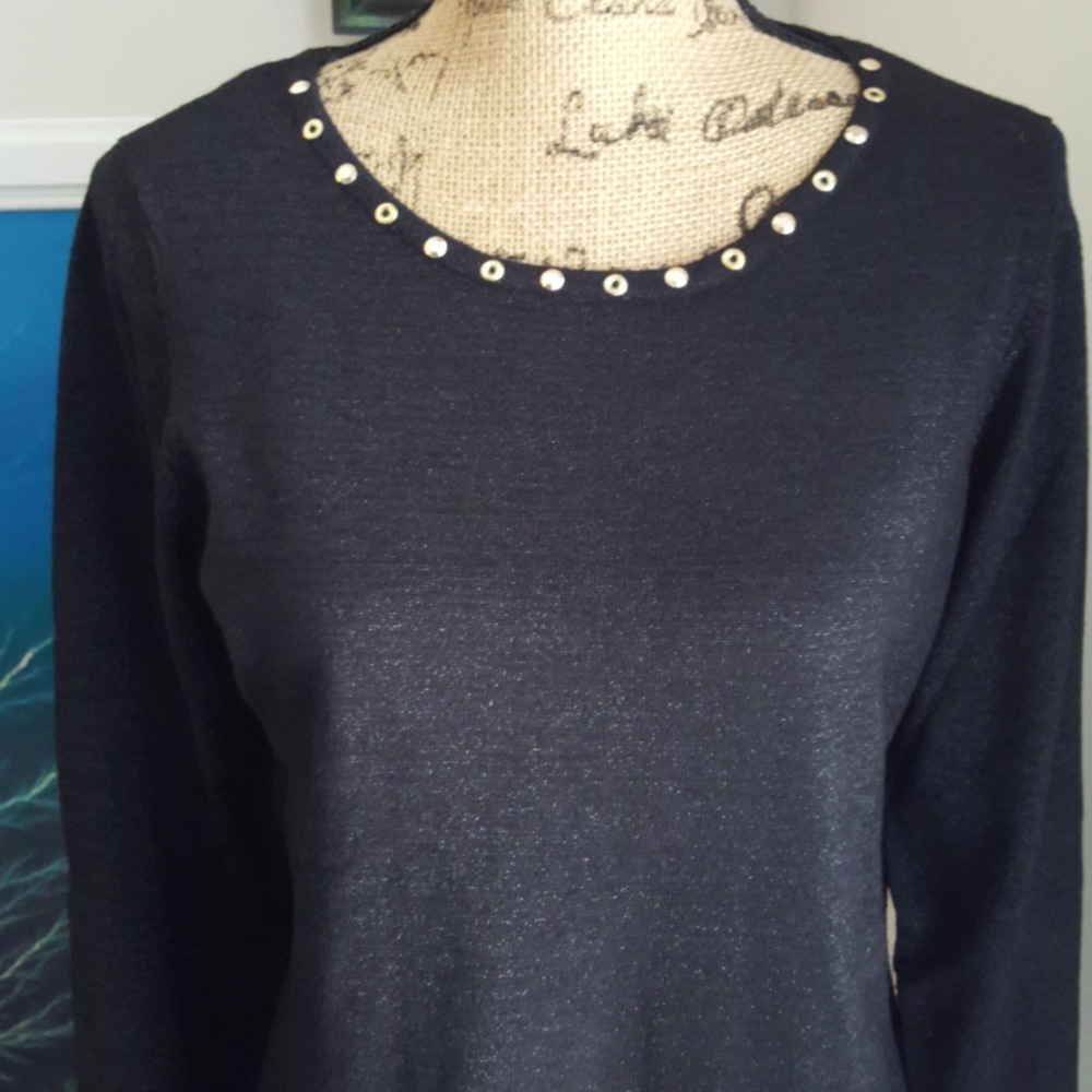 Black Rivet Metallic Knit Top, Size M.